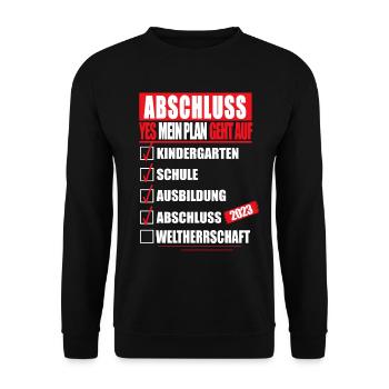 Ausbildung Abschluss bestanden Geschenk 2023 - Unisex Pullover - Schwarz - Vorne - Alina (178cm) & Michal (187cm)
