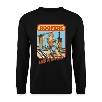 Dachdecker Handwerker lustige Sprüche Comic - Unisex Pullover - Schwarz - Vorne - Alina (178cm) & Michal (187cm)