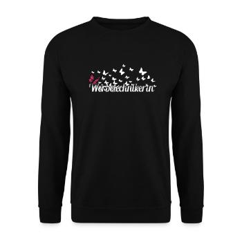 Werbegestalter Kollegin Schmetterlinge - Unisex Pullover - Schwarz - Vorne - Alina (178cm) & Michal (187cm)