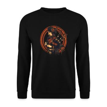 Dudelsackspieler schottischer Highland-Bagpipe - Unisex Pullover - Schwarz - Vorne - Alina (178cm) & Michal (187cm)