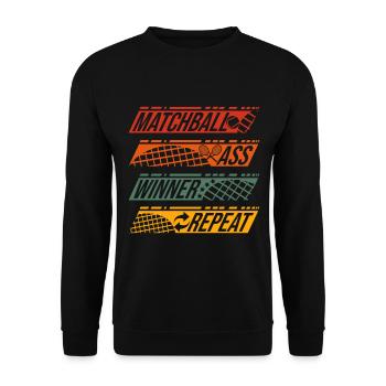 Funny Tennis Art Matchball Ass Winner Repeat Gift - Unisex Pullover - Schwarz - Vorne - Alina (178cm) & Michal (187cm)