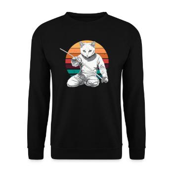 Katzen Fechter gamer Vintage Fechten Sport Katzen - Unisex Pullover - Schwarz - Vorne - Alina (178cm) & Michal (187cm)