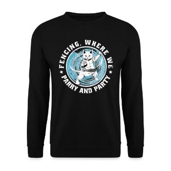 Katzen Fechter gamer lustiges Fechten Sport Katzen - Unisex Pullover - Schwarz - Vorne - Alina (178cm) & Michal (187cm)