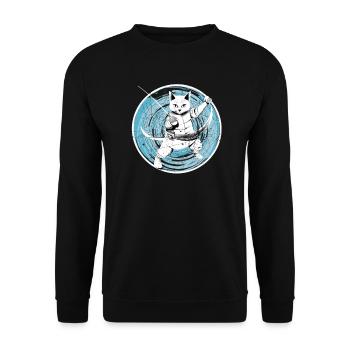 Katzen Fechter gamer Vintage Fechten Sport Katzen - Unisex Pullover - Schwarz - Vorne - Alina (178cm) & Michal (187cm)