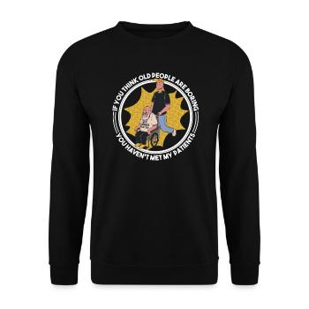 Altenpflegerin Pflegefachmann lustige Sprüche - Unisex Pullover - Schwarz - Vorne - Alina (178cm) & Michal (187cm)