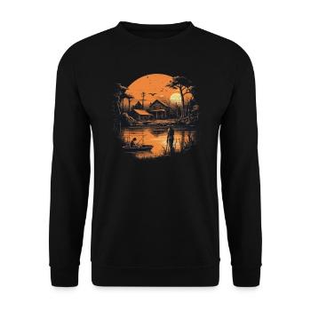 Angler Kajak-Angelboot Fischerboot Fliegenfischen - Unisex Pullover - Schwarz - Vorne - Alina (178cm) & Michal (187cm)