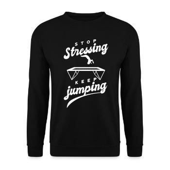Lustige Sprüche Fitness Workout Trampolin-Sport - Unisex Pullover - Schwarz - Vorne - Alina (178cm) & Michal (187cm)