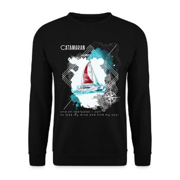 Catamaran-Boot Segelboot Segeln Segler - Unisex Pullover - Schwarz - Vorne - Alina (178cm) & Michal (187cm)