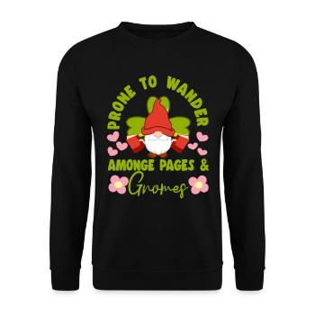 Gnome Prone To Wander Amonge Pages & Gnomes Gifts - Unisex Pullover - Schwarz - Vorne - Alina (178cm) & Michal (187cm)