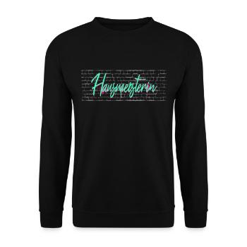 Hauswirt Abschluss-Geschenk Hausmeisterin - Unisex Pullover - Schwarz - Vorne - Alina (178cm) & Michal (187cm)