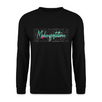 Designer Abschluss-Geschenk Mediengestalterin - Unisex Pullover - Schwarz - Vorne - Alina (178cm) & Michal (187cm)