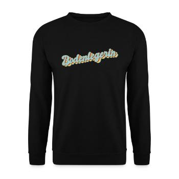 Parkett-Teppich Abschluss-Geschenk Bodenlegerin - Unisex Pullover - Schwarz - Vorne - Alina (178cm) & Michal (187cm)