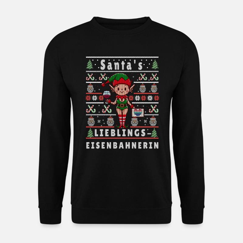 Ugly Weihnachten SANTAS LIEBLINGS Eisenbahnerin - Unisex Pullover - Schwarz