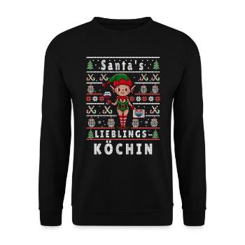 Ugly Christmas SANTA'S FAVORITE HOBBY COOK - Unisex Sweatshirt - black - Front - Alina (178cm) & Michal (187cm)