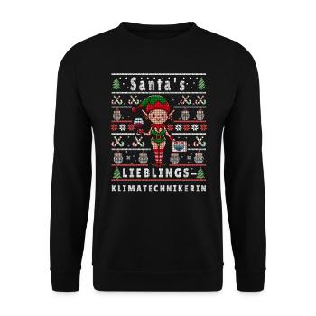 Ugly Christmas SANTA'S FAVORITE AIR CONDITIONING TECHNICIAN - Unisex Sweatshirt - black - Front - Alina (178cm) & Michal (187cm)
