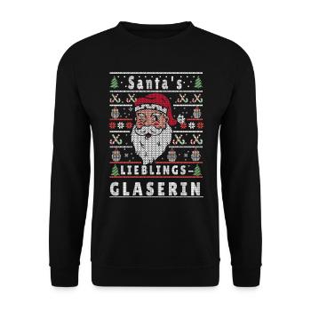 Ugly Weihnachten SANTAS LIEBLINGS Glaserin - Unisex Pullover - Schwarz - Vorne - Alina (178cm) & Michal (187cm)