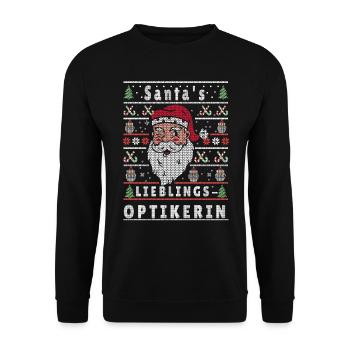 Ugly Weihnachten SANTAS LIEBLINGS Optikerin - Unisex Pullover - Schwarz - Vorne - Alina (178cm) & Michal (187cm)