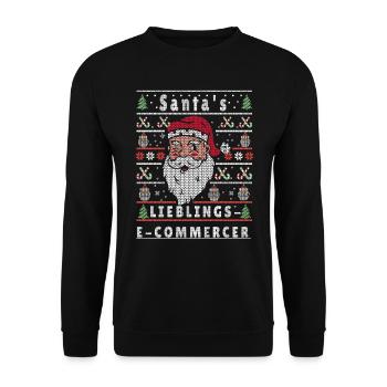 Ugly Weihnachten SANTAS LIEBLINGS E-Commercer - Unisex Pullover - Schwarz - Vorne - Alina (178cm) & Michal (187cm)