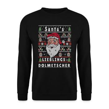 Ugly Christmas SANTA'S FAVORITE INTERPRETER - Unisex Sweatshirt - black - Front - Alina (178cm) & Michal (187cm)