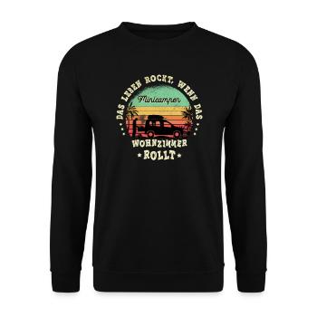 Minicamper Camping-Camper Microcamper Sayings - Unisex Sweatshirt - black - Front - Alina (178cm) & Michal (187cm)