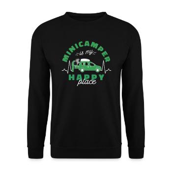 Minicamper Happy Camping-Camper Microcamper - Unisex Sweatshirt - black - Front - Alina (178cm) & Michal (187cm)