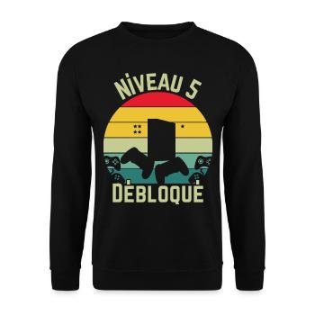 Level 5 freigeschaltet - Unisex Pullover - Schwarz - Vorne - Alina (178cm) & Michal (187cm)
