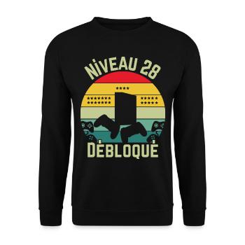 Level 28 freigeschaltet - Unisex Pullover - Schwarz - Vorne - Alina (178cm) & Michal (187cm)