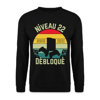 Level 22 freigeschaltet - Unisex Pullover - Schwarz - Vorne - Alina (178cm) & Michal (187cm)