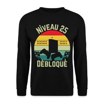 Level 25 freigeschaltet - Unisex Pullover - Schwarz - Vorne - Alina (178cm) & Michal (187cm)