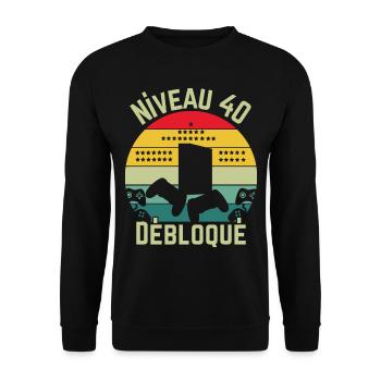 Level 40 freigeschaltet - Unisex Pullover - Schwarz - Vorne - Alina (178cm) & Michal (187cm)