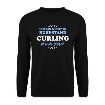 Ruhestand Rentner Pensioner Curling - Unisex Pullover - Schwarz - Vorne - Alina (178cm) & Michal (187cm)