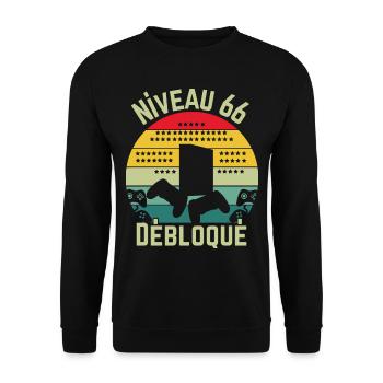 Level 66 Unlocked - Unisex Sweatshirt - black - Front - Alina (178cm) & Michal (187cm)