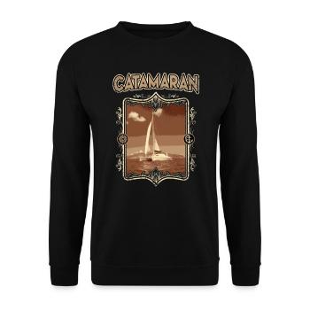 Catamaran Boat Sailboat Sailing Sailor Vintage - Unisex Sweatshirt - black - Front - Alina (178cm) & Michal (187cm)