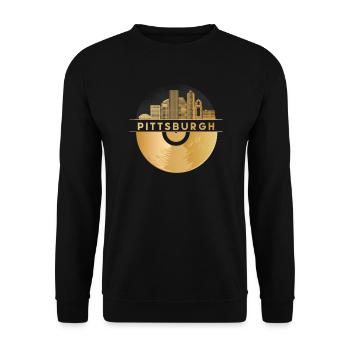 Vinyl-Schallplatte Disco-Musik Skyline-Pittsburgh - Unisex Pullover - Schwarz - Vorne - Alina (178cm) & Michal (187cm)