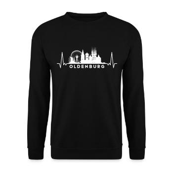 Herzschlag Skyline Deutschland Oldenburg - Unisex Pullover - Schwarz - Vorne - Alina (178cm) & Michal (187cm)