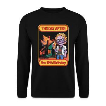 Lustige Sprüche Jahre 19. Geburtstag - Unisex Pullover - Schwarz - Vorne - Alina (178cm) & Michal (187cm)