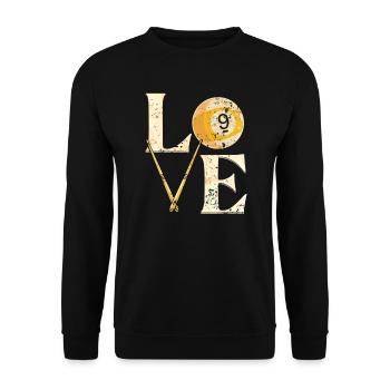 Pool Billard Billardtisch "LOVE" Sprüche Snooker - Unisex Pullover - Schwarz - Vorne - Alina (178cm) & Michal (187cm)