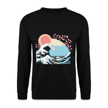 Big Wave Vaporwave Aesthetic 80s Anime Fashion - Unisex Pullover - Schwarz - Vorne - Alina (178cm) & Michal (187cm)