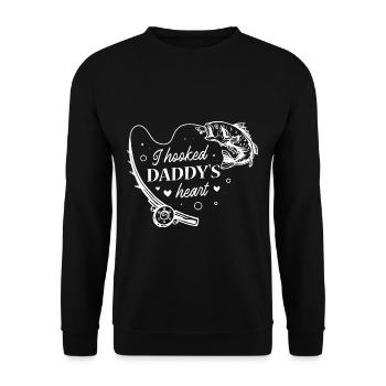 I Hooked Daddy's Heart Fishing Father's Day - Unisex Pullover - Schwarz - Vorne - Alina (178cm) & Michal (187cm)