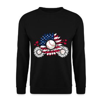 Patriotischer Baseball Sonnenblume - Unisex Pullover - Schwarz - Vorne - Alina (178cm) & Michal (187cm)