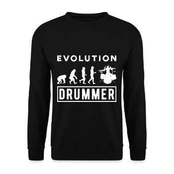 Evolution of man Drums Band Retro Vintage Drummer - Unisex Pullover - Schwarz - Vorne - Alina (178cm) & Michal (187cm)