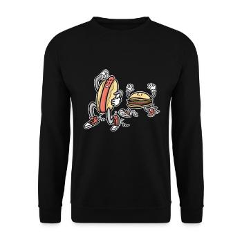 Dessin animé dessin animé hot dog burger fast food - Sweat-shirt Unisexe - noir - Devant - Alina (178cm) & Michal (187cm)