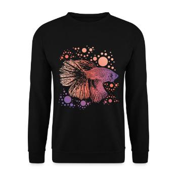 Betta Splendens Retro print I Siamese Fighting - Unisex Pullover - Schwarz - Vorne - Alina (178cm) & Michal (187cm)
