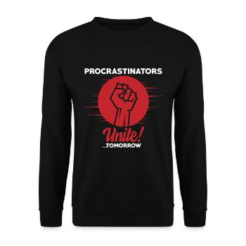 Prokrastinatoren vereinen Tomorrow Design und - Unisex Pullover - Schwarz - Vorne - Alina (178cm) & Michal (187cm)