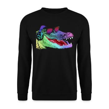 Cool Neon Alligator DJ - Unisex Sweatshirt - black - Front - Alina (178cm) & Michal (187cm)