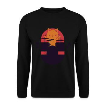Katze spielt Schlagzeug Lustiges Schlagzeug Schlagzeug Drummer Geschenk - Unisex Pullover - Schwarz - Vorne - Alina (178cm) & Michal (187cm)