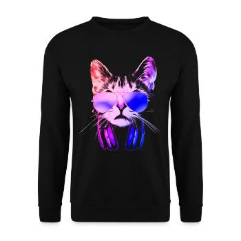 Cool Neon DJ Cat - Unisex Sweatshirt - black - Front - Alina (178cm) & Michal (187cm)