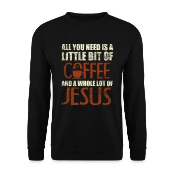 Jesus und Kaffee - Unisex Pullover - Schwarz - Vorne - Alina (178cm) & Michal (187cm)