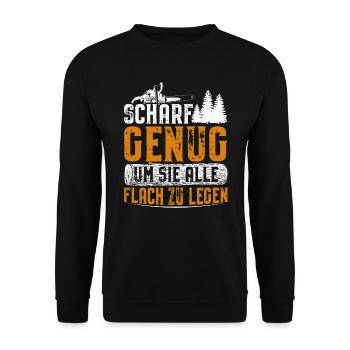 Scharf genug um sie alle flach zu legen Kettensäge - Unisex Pullover - Schwarz - Vorne - Alina (178cm) & Michal (187cm)