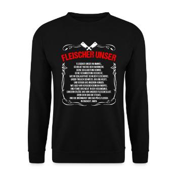 Fleischer Unser Metzger Fleischer Schlachter Gebet - Unisex Pullover - Schwarz - Vorne - Alina (178cm) & Michal (187cm)